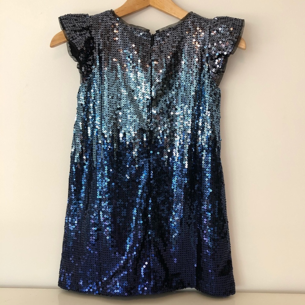 HP GAPKids Sequins Flutter Sleeve Dress Ombré Blue NWT - Picture 3 of 4